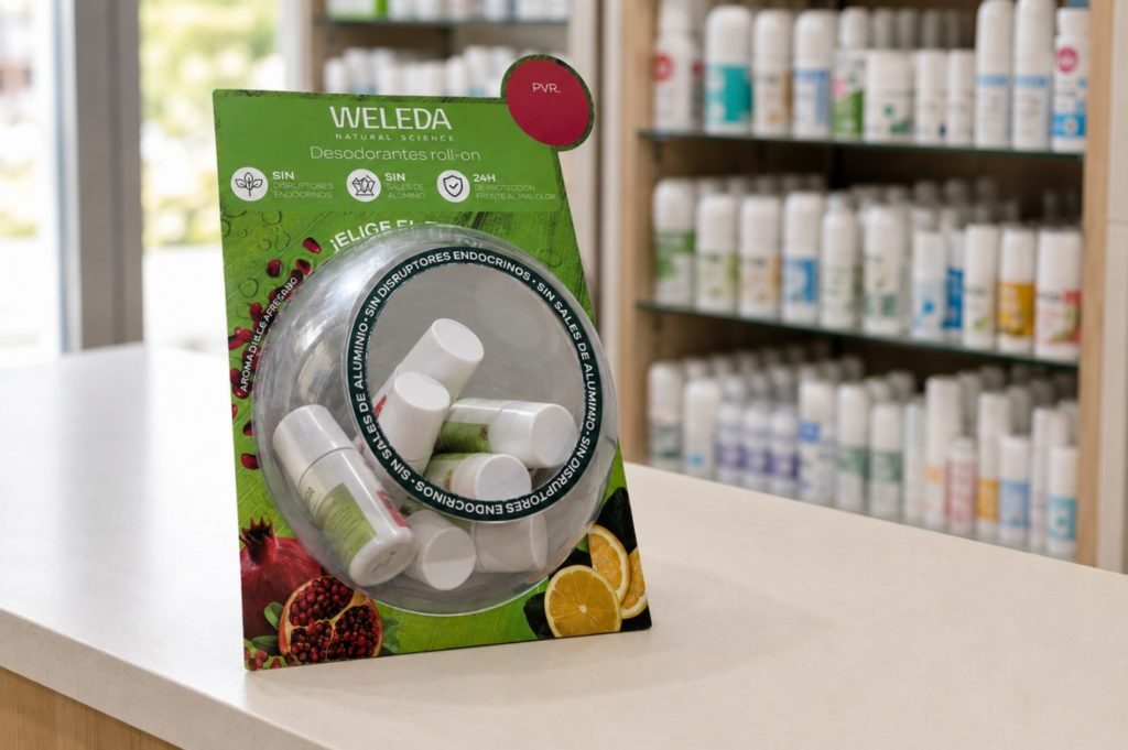PLV de sobremesa Weleda para cosmética y farmaci