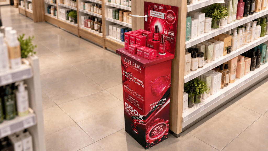 PLV para Weleda: expositor de suelo para el lanzamiento de Night Repair Elixir