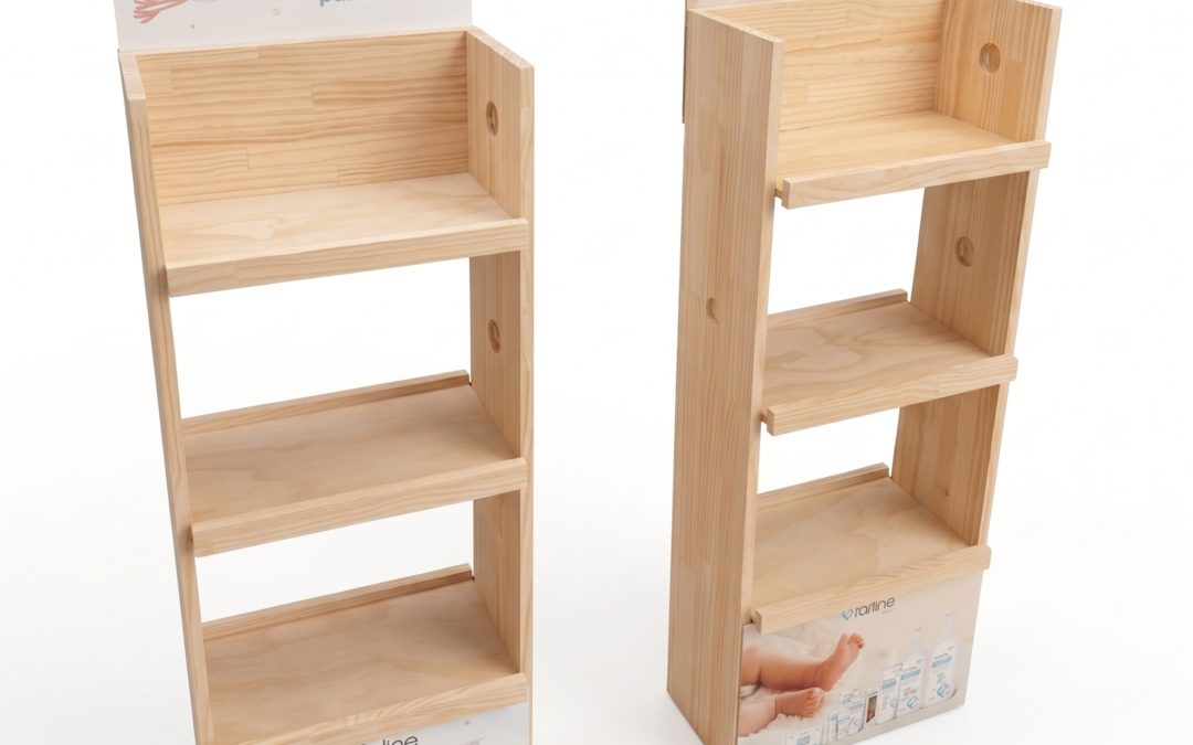 Farline – Expositor permanente en madera natural para la gama Bebé