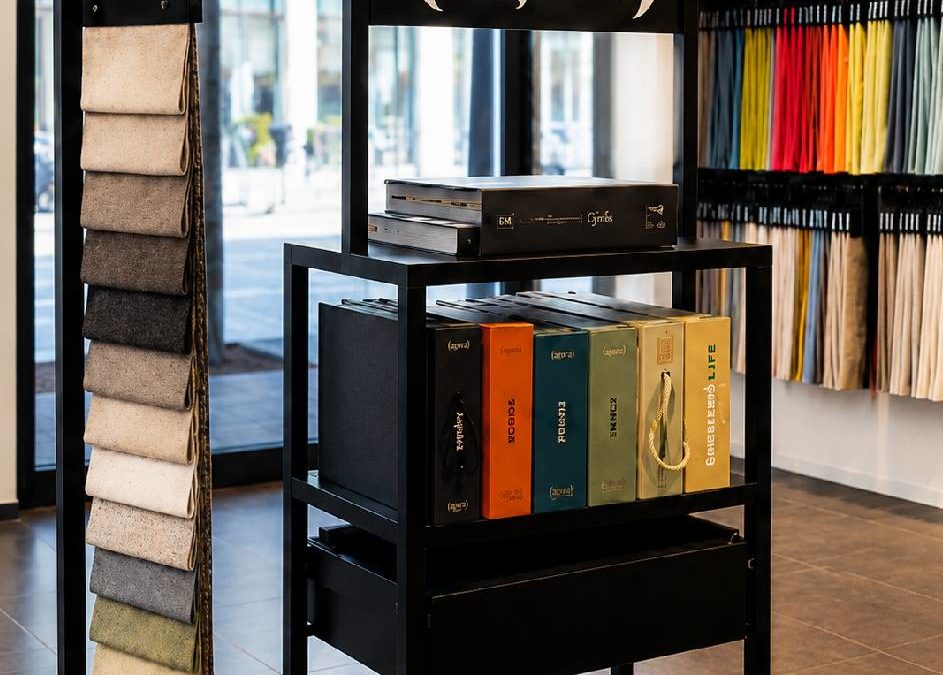 Expositor PLV permanente para Ágora: diseño, funcionalidad y elegancia para showroom textil